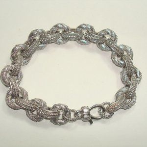 Sterling Silver Textured Chain Rolo Link Bracelet